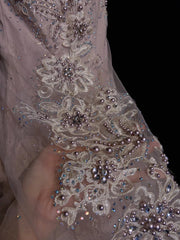 Vintage Prom Dresses 80s Mermaid V Neck Pink Lace Applique Long Formal Evening Outfits N3481