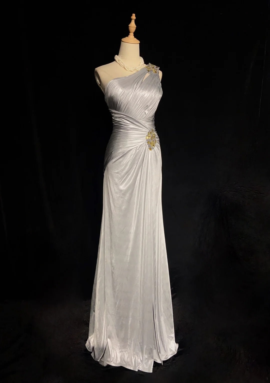 Beautiful Prom Dresses A line One Shoulder Silver Grey Long Formal Evening Outfits N3663