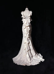 Beautiful Prom Dresses Mermaid Sweetheart White Chiffon With Flowers Long Evening Outfits N3386
