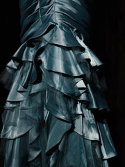 Vintage Mermaid One Shoulder Dusty Blue Satin With Folds Sleeveless Long Formal Dress Gown Birthday Prom Dresses N2442