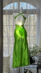 Modest Prom Dresses Mermaid Halter Green Backless Satin With Beading Long Evening Outfits N3539