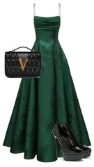 Chic A line Straps Sleeveless Floral Lace Green Prom Dress AB1858