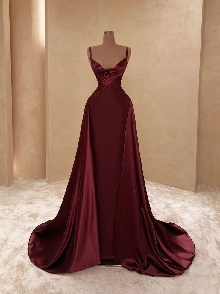 Classy Prom Dresses Inspiration Mermaid Spaghetti Straps Burgundy Pleated Long Semi Formal Dance Grad Prom Dresses For Teens AB2079