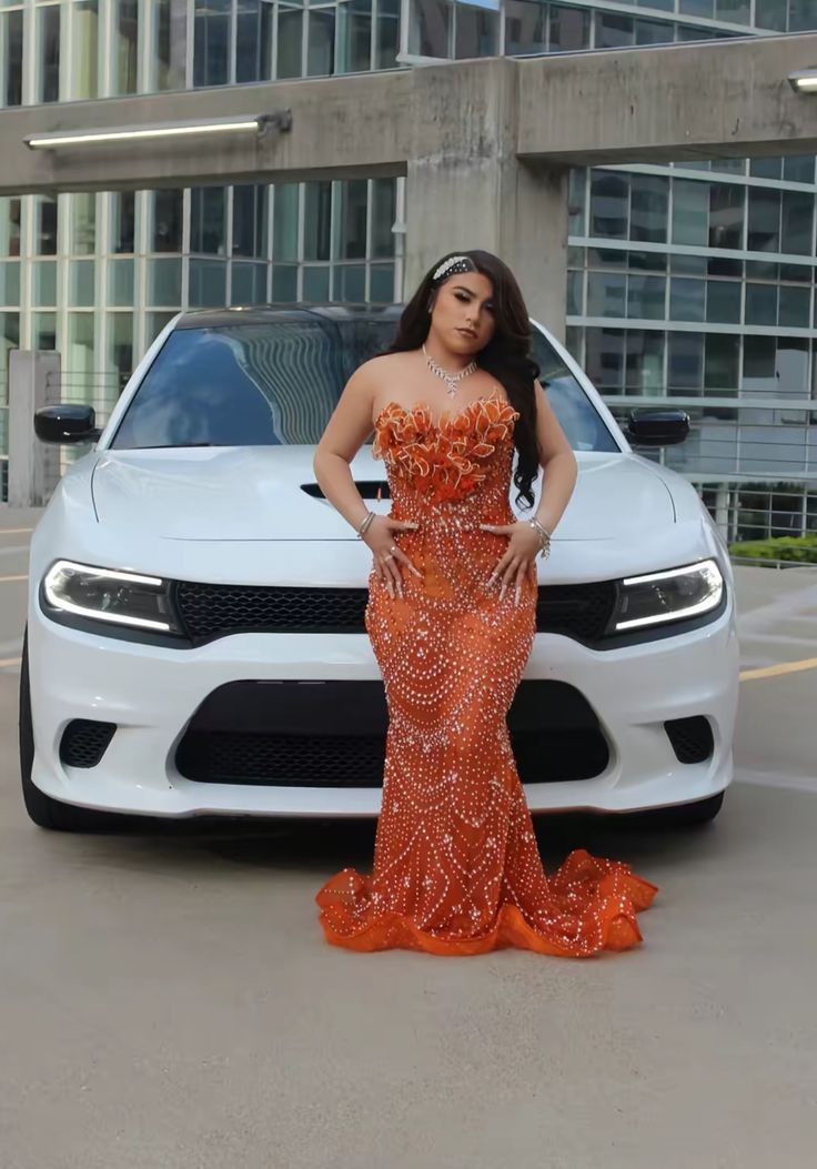 Elegant Mermaid Sweetheart Orange Sequin With Beadings Long Formal Prom Evening Dress Dinner Outfits Party Gowns AB2083