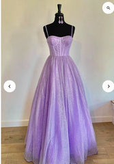 Sparkly Ball Gown Spaghetti Strap Lilac Sequin Long Prom Dresses Senior Graduation Dance Evening Outfits N041
