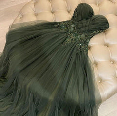 Evening Dresses Women Ball Gown Sweetheart Olive Green Tulle Long Prom Gown Party Wear Fashion N1803