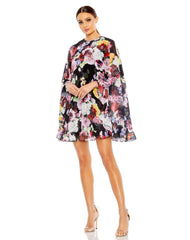 Short Cape Sleeve Floral Dress Cape Sleeves Mac Duggal 55404