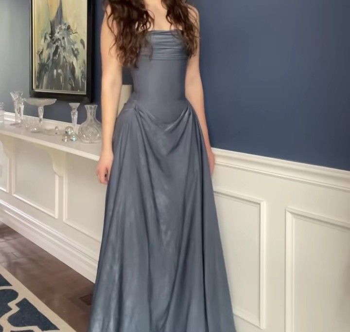 Women's Cocktail Party Gowns Sheath Strapless Gray With Pleated Long Graduation Dinner Outfit Prom Dresses AB1890