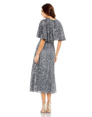 Mother of the Bride Sequin Cape Dress Short Midi Mac Duggal 5577
