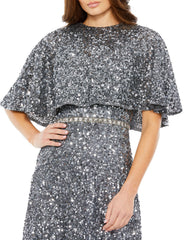 Mother of the Bride Sequin Cape Dress Short Midi Mac Duggal 5577