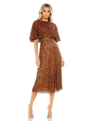 Mother of the Bride Sequin Cape Dress Short Midi Mac Duggal 5577