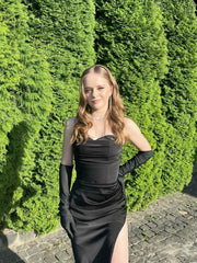 Modest Senior Prom Dresses High Schools Inspiration Mermaid Sweetheart Black With Slit Semi Formal Grad Long Prom Dress For Teens AB2122