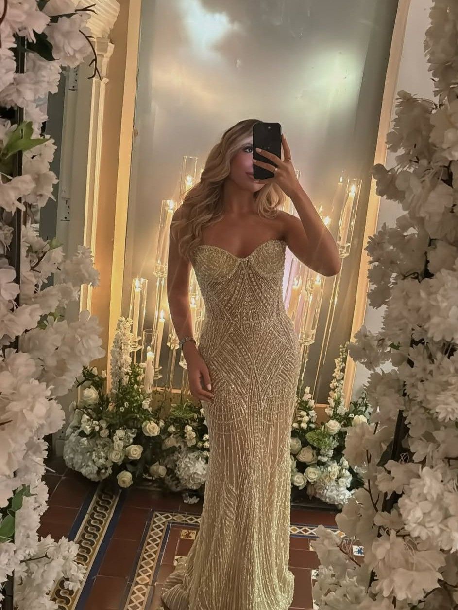 Mermaid Sweetheart Champagne Sequin With Crystals For High Schools Teens Prom Dresses Long Graduation Dress N1662