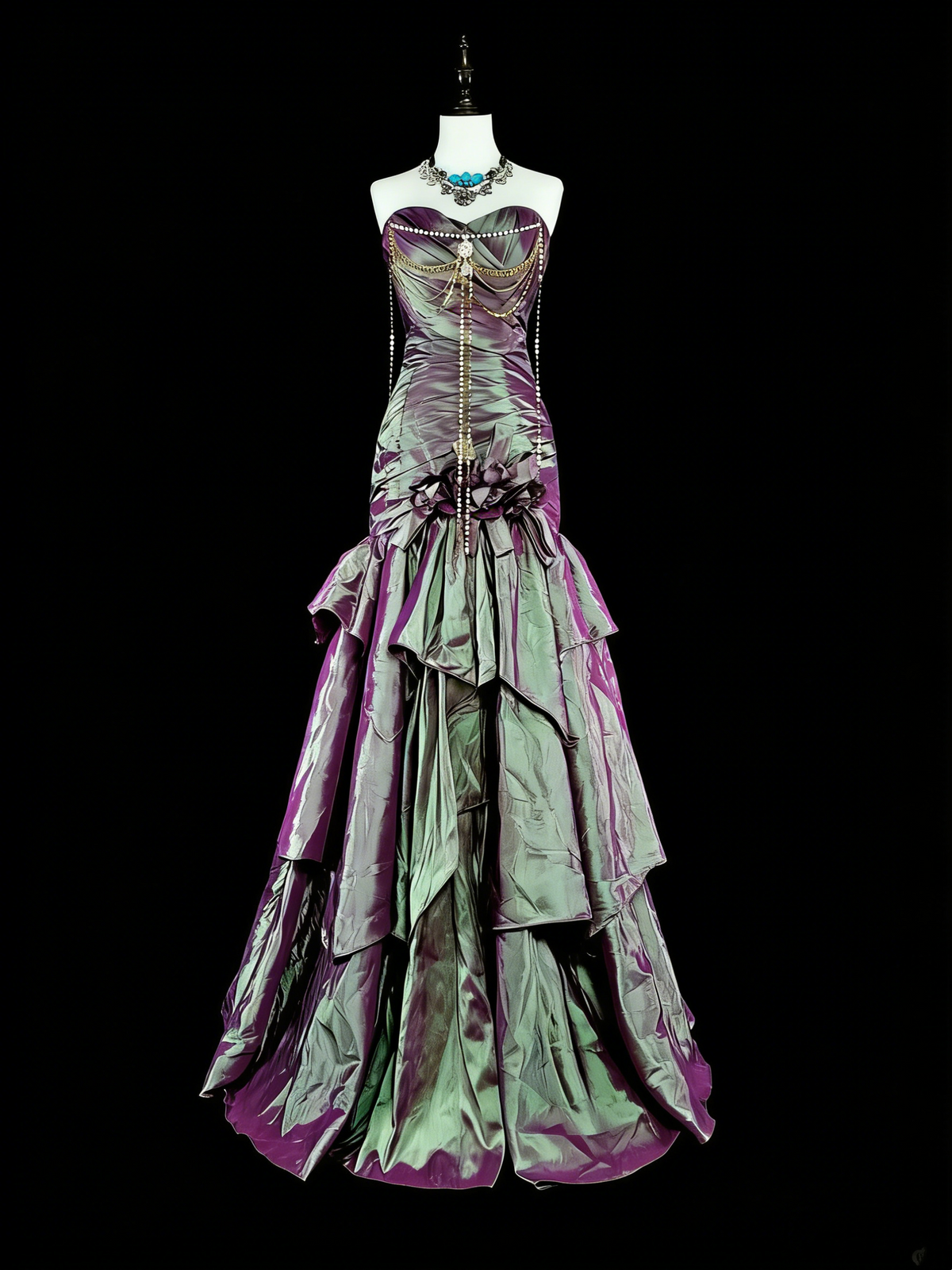 Vintage Mermaid Sweetheart Purple Taffeta 70s With Ruffles Long Prom Gown Party Wear Dresses N1846