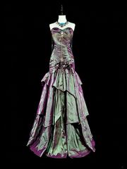 Vintage Mermaid Sweetheart Purple Taffeta 70s With Ruffles Long Prom Gown Party Wear Dresses N1846