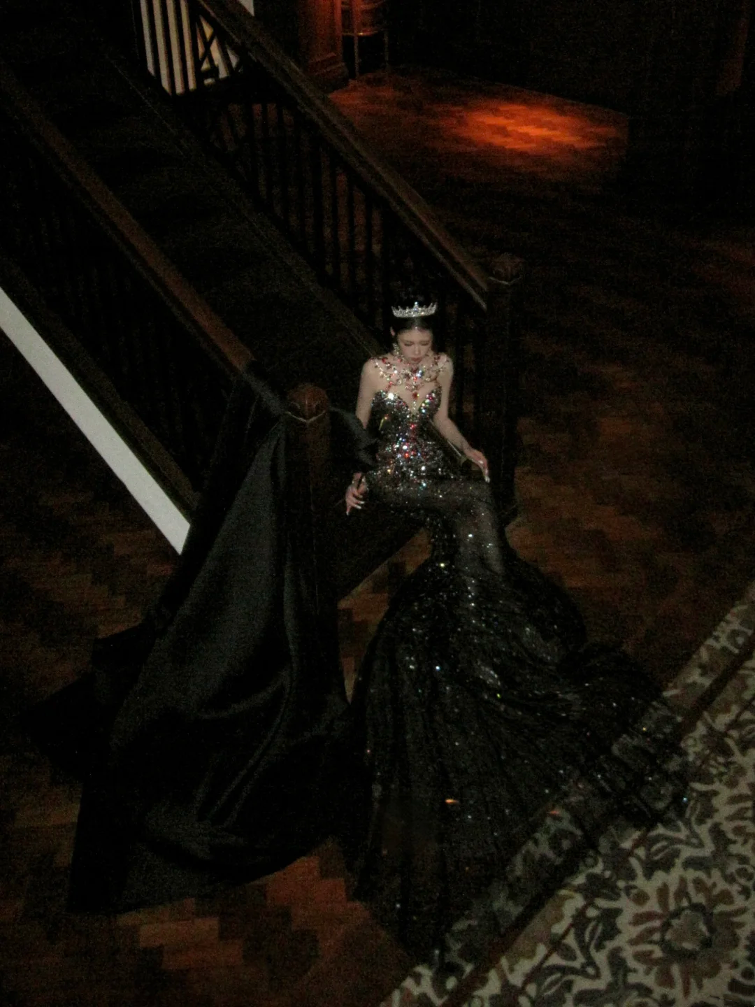 Sparkly Mermaid High Neck Black Sequin With Beads Gem Long Prom Dresses 20th Birthday Outfits AB2406