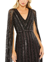 Long Sequined V Neck Cape Sleeve Dress Sequined V Neck Cape Sleeve Mac Duggal 5915