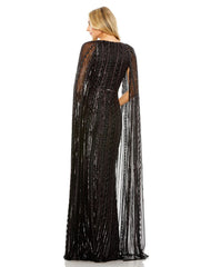 Long Sequined V Neck Cape Sleeve Dress Sequined V Neck Cape Sleeve Mac Duggal 5915
