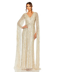 Long Sequined V Neck Cape Sleeve Dress Sequined V Neck Cape Sleeve Mac Duggal 5915