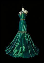 Vintage 1960s Mermaid Sweetheart Dark Green Satin Sleeveless Long Prom Formal Dresses N1596