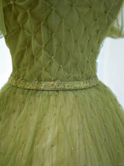 Elegant Ball Gown Green Square Neck Tulle Long Formal Dress 18th Birthday Prom Dresses N2853