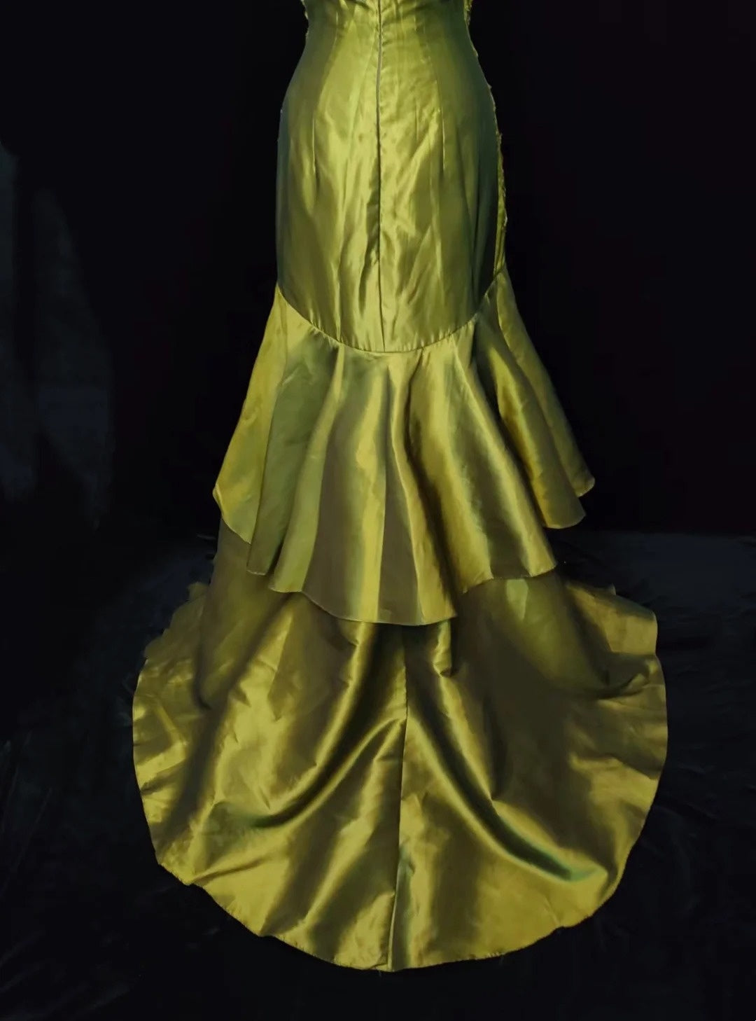 Vintage Classy Prom Dresses Mermaid Spaghetti Strap Olive Green Satin With Lace Beading Evening Long Dress N3294