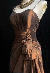 Vintage Prom Dresses Mermaid Spaghetti Strap Brown Satin 80s Long Formal Evening Outfits N3876