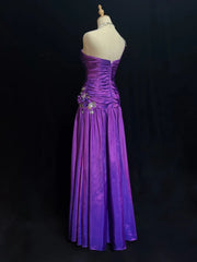 Vintage Prom Dresses Mermaid One Shoulder Grape Taffeta With Appliqued 90s Long Formal Gown N2895