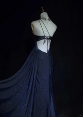 Vintage Prom Dresses 90s Mermaid One Shoulder Navy Blue Sequined Backless Long Evening Outfits N3140