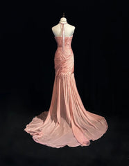 Vintage Mermaid Halter Pink With Folds Sleeveless Long Formal Dress Gown Birthday Prom Dresses N2447