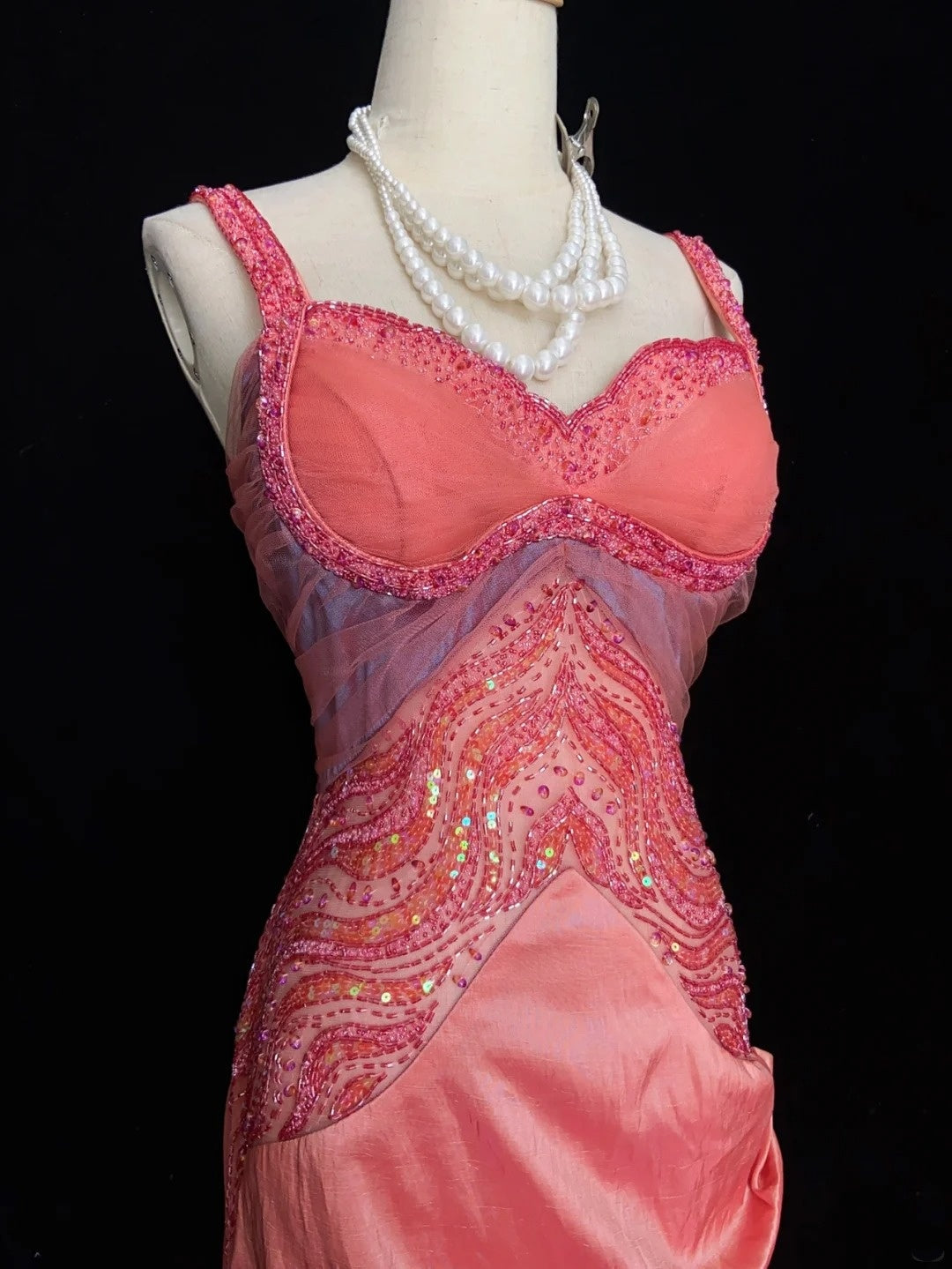 Vintage Prom Dresses 80s Mermaid Sweetheart Pink Chiffon With Beading Semi Formal Evening Outfits N3635