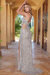 Scala 61307 Long Sequin Prom Formal Slit Dress