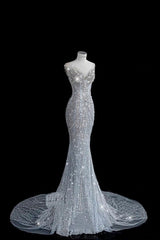 Classy Mermaid Sweetheart Silver Gray Sequins Prom Dresses Party Gowns Long Evening Dresses AB2168