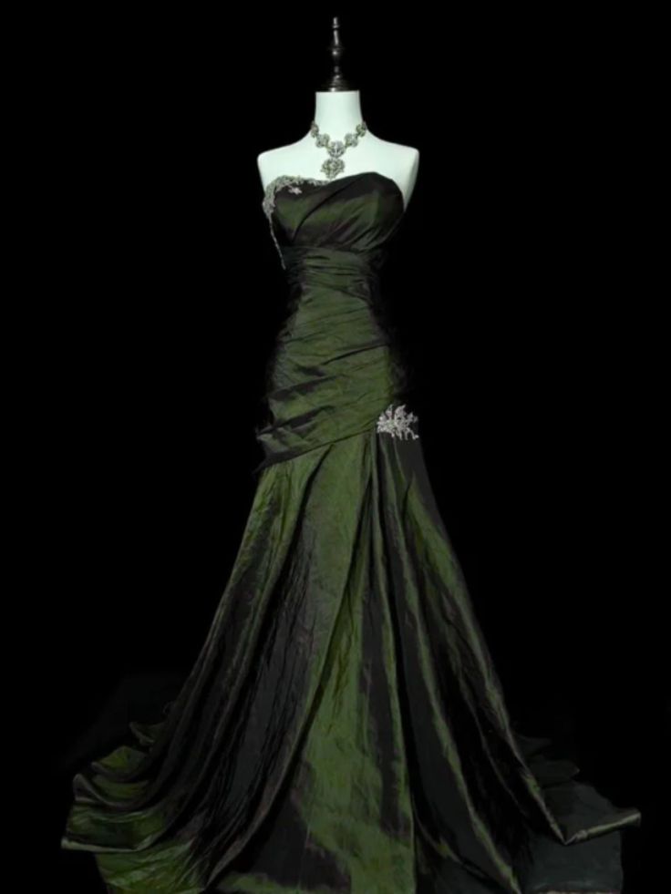 Green Taffeta Sweetheart with Lace Long Formal Dress, Green Taffeta Evening Dress Prom Dress N1780
