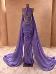 Modest Senior Prom Dresses High Schools Inspiration Sheath High Neck Lilac Chiffon Semi Formal Grad Long Prom Dress For Teens AB2130