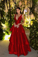 Straps Deep V Neck Sleeveless A Line Long Prom Dress With Pleated Birthday Outfits AB2313