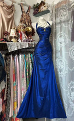 Royal Blue Mermaid Long Prom Dress Beaded Vintage Evening Dress AB1822