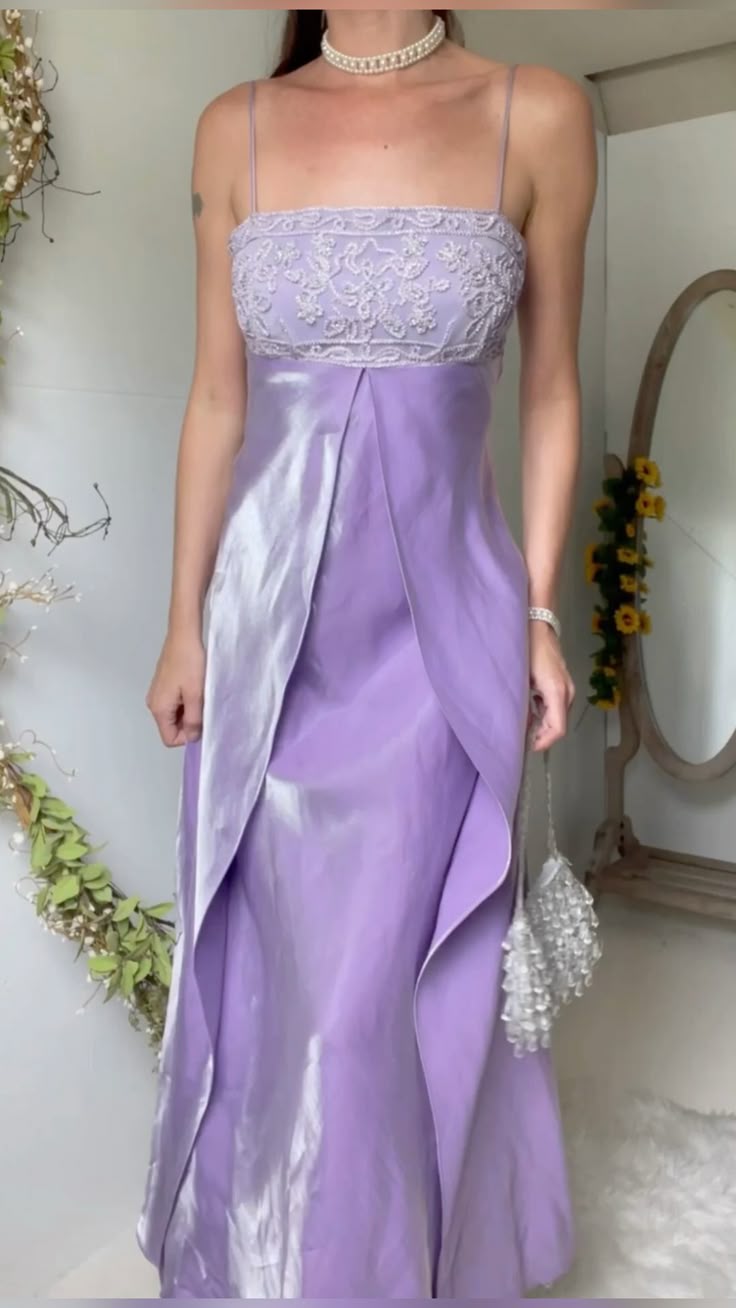 Vintage 80s Mermaid Spaghetti Strap Lilac With Beading Formal Dress 18th Birthday Prom Dresses N2779