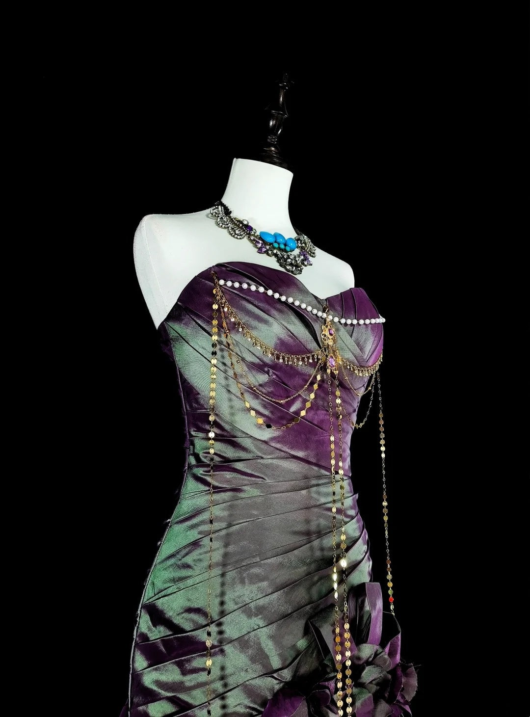 Vintage Mermaid Sweetheart Purple Taffeta 70s With Ruffles Long Prom Gown Party Wear Dresses N1846