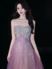 Glittery A Line Sweetheart Tulle Sequins Sleeveless Lilac Prom Dresses Inspiration Long Night Outfits Birthday Outfits AB2213