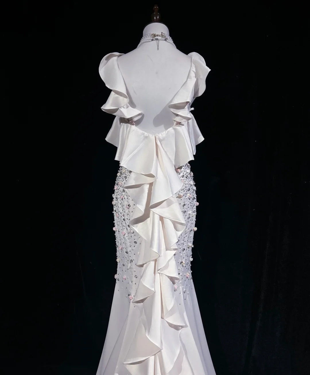 Beautiful Prom Dresses Mermaid Sweetheart White Chiffon With Flowers Long Evening Outfits N3386
