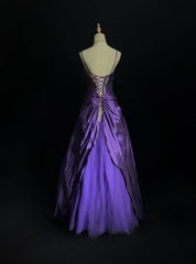 Vintage Prom Dresses 1960s Ball Gown Spaghetti Strap Purple With Beaded Cape Long Prom Gown N3120