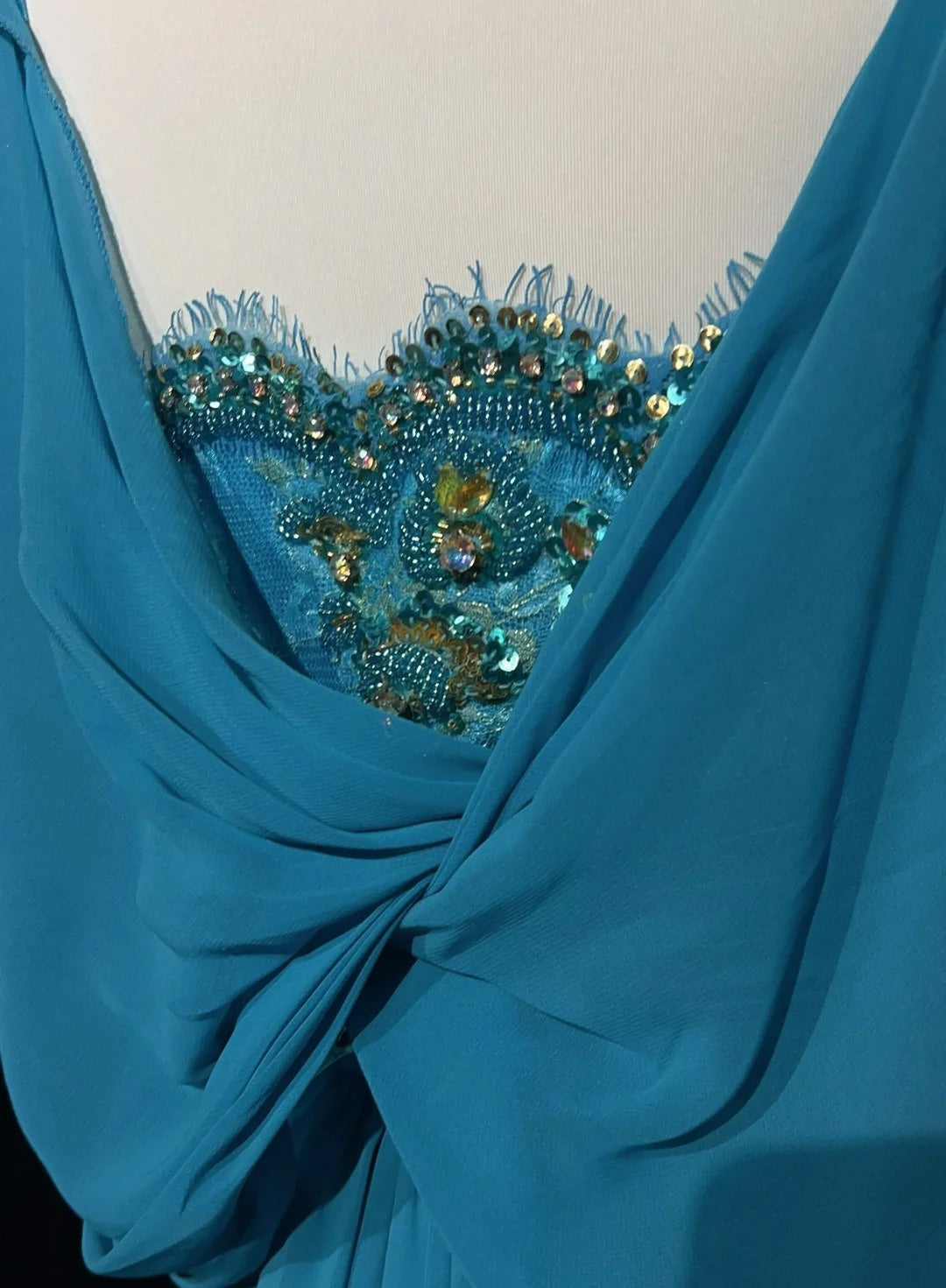 Gothic Glam Prom Dresses Mermaid Spaghetti Strap Blue Chiffon Sleeveless With Beaded Semi Formal Evening Dress N3819