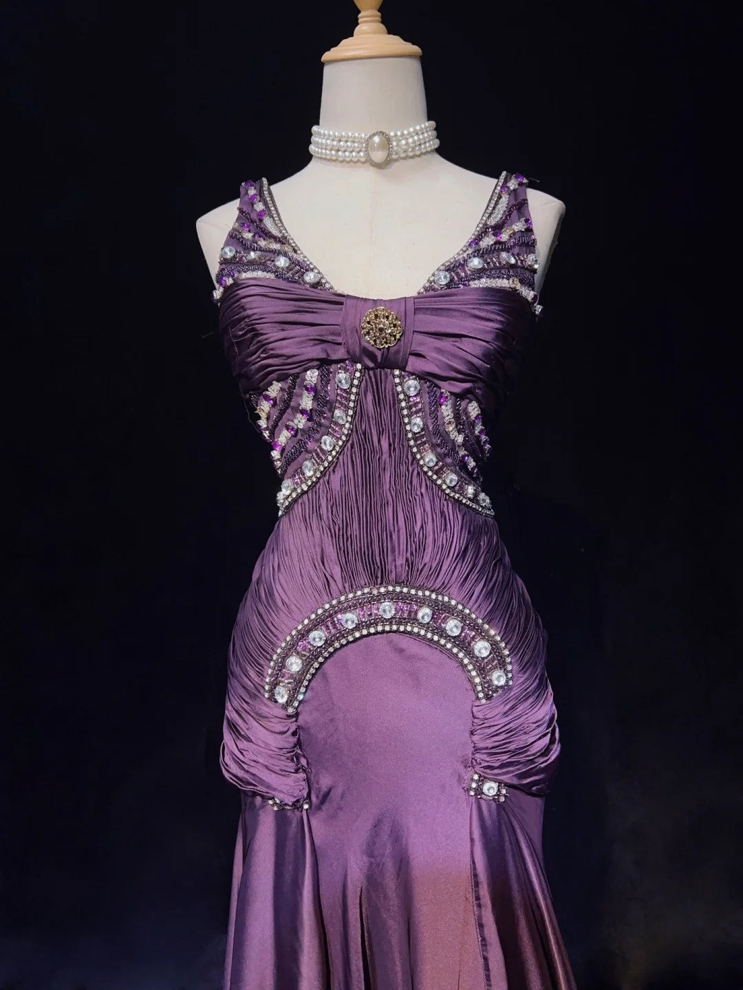 Vintage Prom Dresses Mermaid V Neck Purple Chiffon 80s With Beading Long Formal Evening Outfits N3896