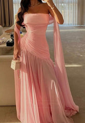 straight across sleeveless pleated a-line evening dress Prom Dress AB1913