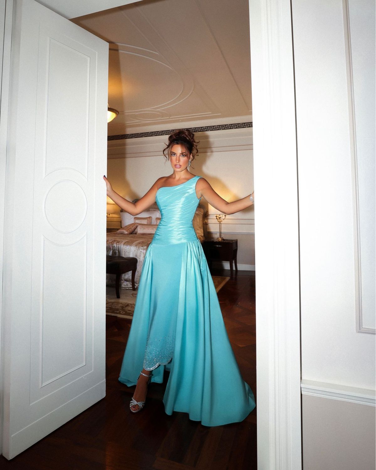 Classy Prom Dresses Inspiration Sheath One Shoulder Blue Satin Long Semi Formal Dance Grad Prom Dress For Teens High Schools AB1971