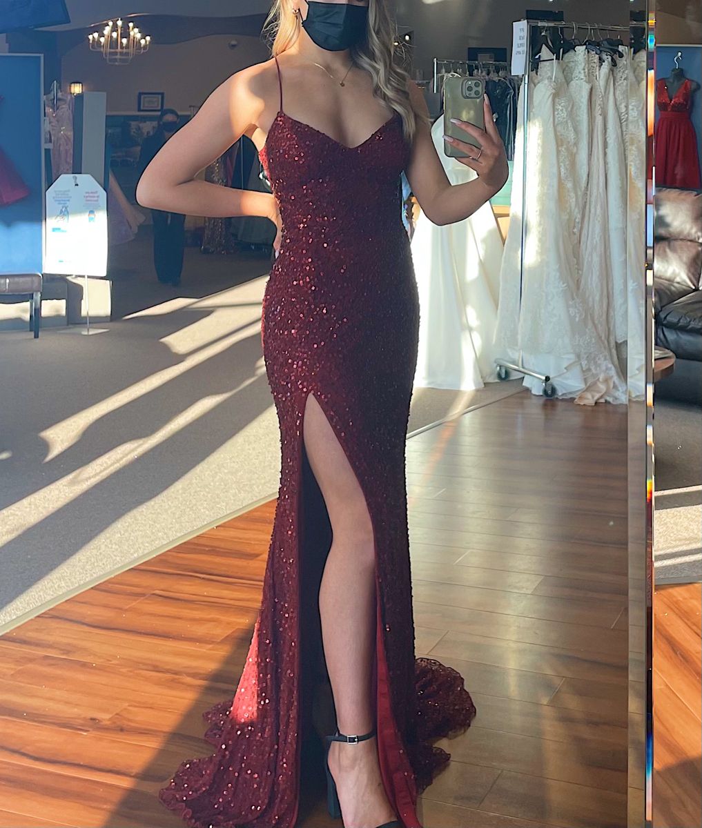 Classy Mermaid Spaghetti Straps Burgundy Sequins Inspo For Women Girls Formal Party Gowns Long Prom Dresses AB1781