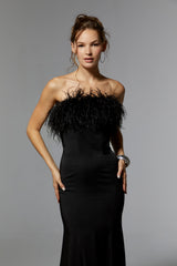 MGNY Madeline Gardner New York 72923 Long Formal Feathered Dress