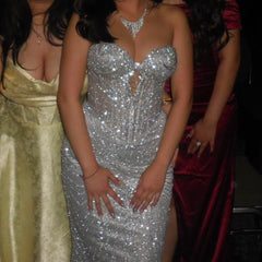 Gorgeous Mermaid Sweetheart Silver Gray Sequin Prom Dresses Long Evening Gowns Sleeveless Graduation Dress N1634
