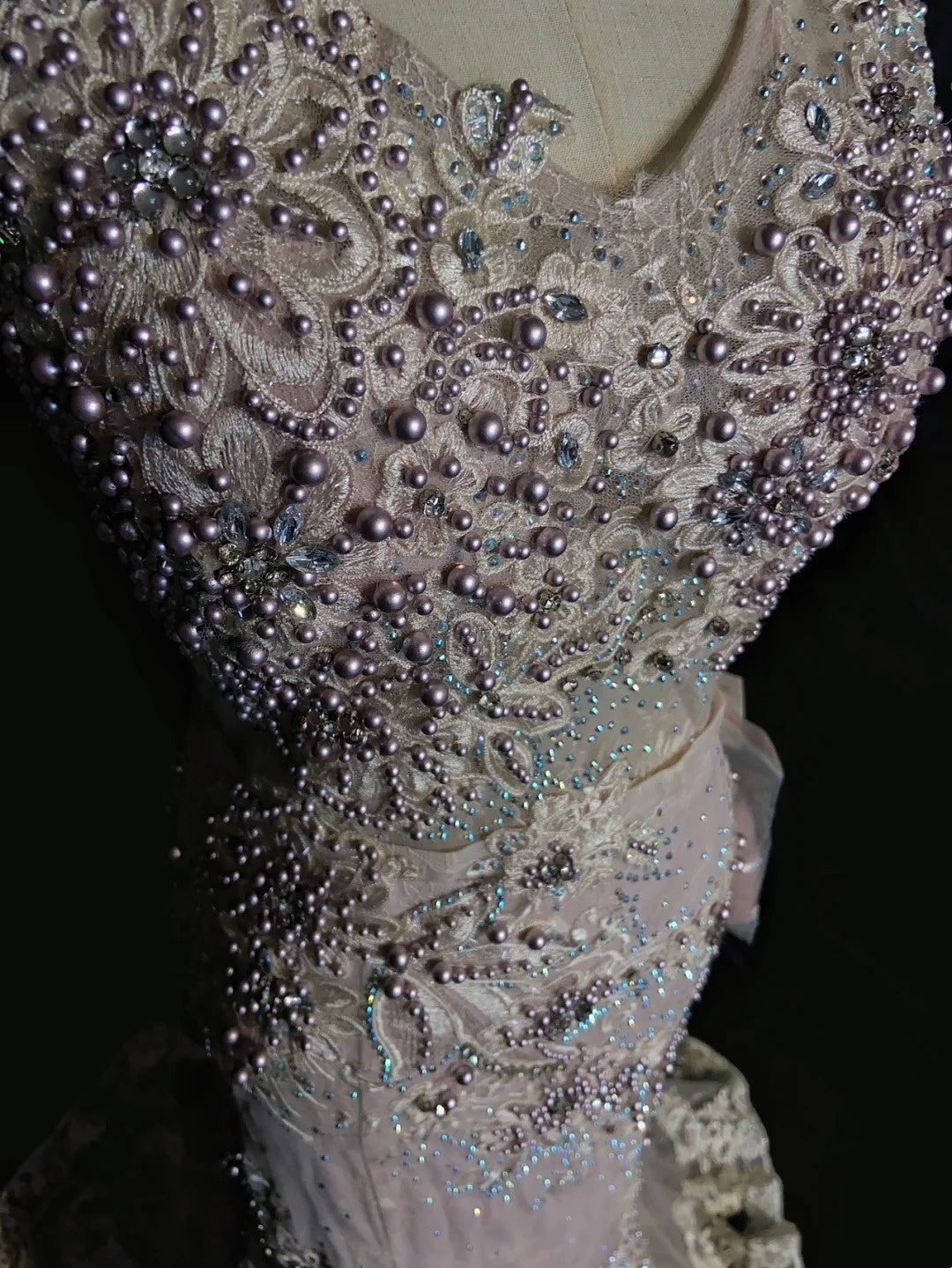 Vintage Prom Dresses 80s Mermaid V Neck Pink Lace Applique Long Formal Evening Outfits N3481